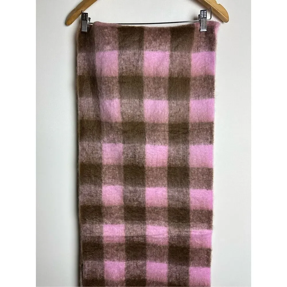 Pink and Brown Plaid Oversized Scarf